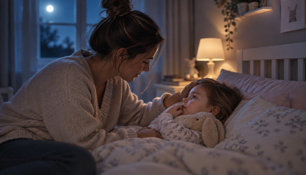 Parent comforting a toddler waking at night