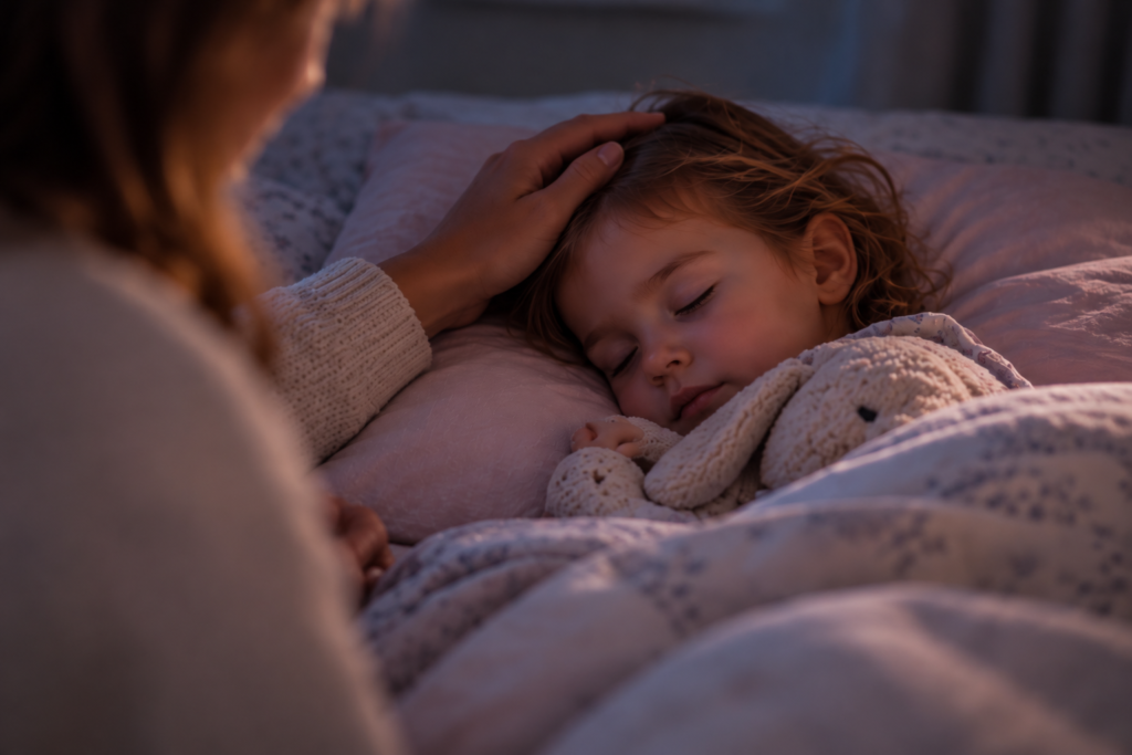 why-does-my-child-keep-waking-at-nigh- toddler being gently comforted by a parent at night
